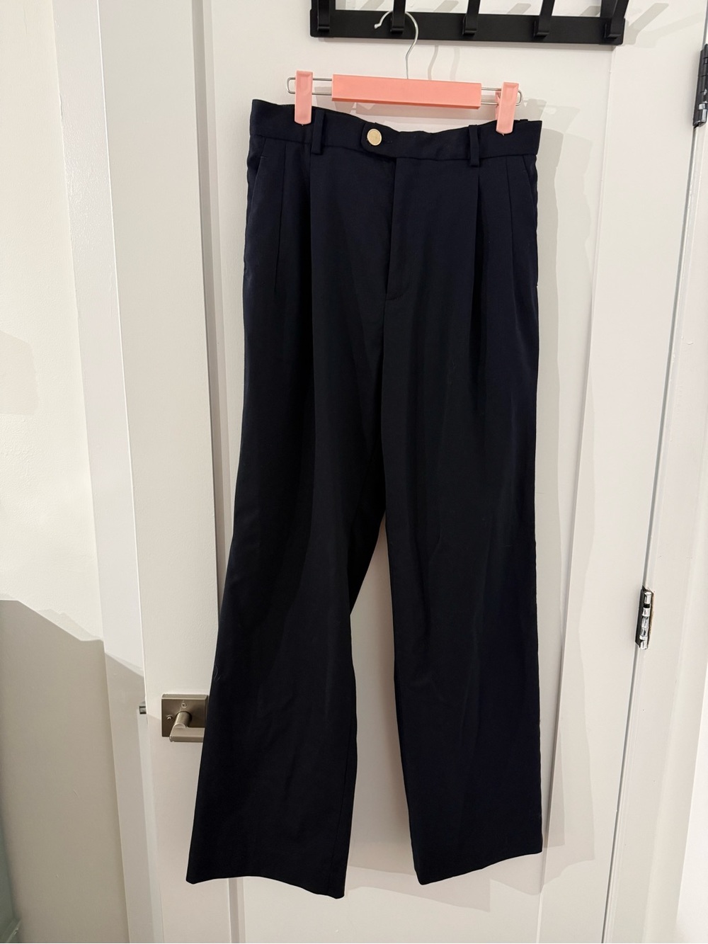Sandro Navy High-Waist Pleated Chinos